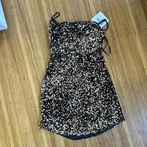 Selfie Leslie Black and Gold Sequin Mini Dress
